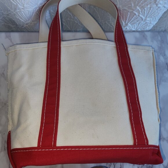 LL Bean Boat & Tote Cream & Red 12" x 10" Made In USA - Picture 2 of 8